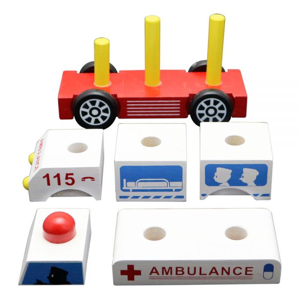 đồ chơi gỗ xe cứu thương lắp ráp