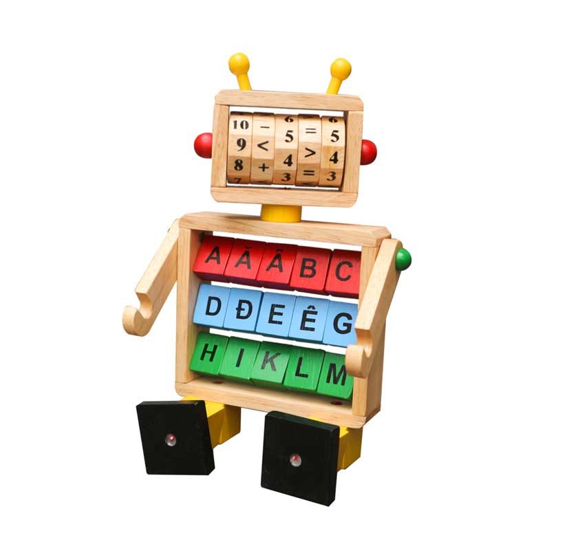 Robot học toán và chữ đồ chơi trẻ em bằng gỗ